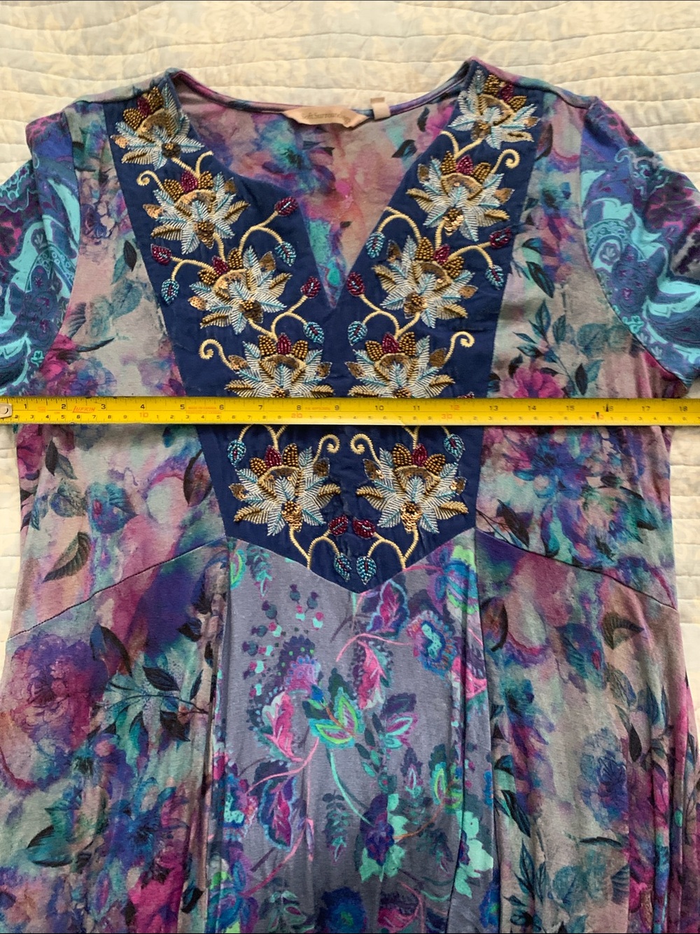 Soft Surroundings Blue Floral Embroidered Maxi Dress - Picture 6 of 8